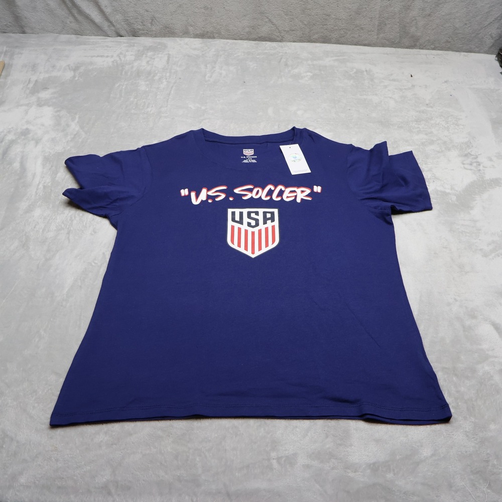 US Soccer Shirt Womens Large Blue US Soccer Team Crewneck Athletic Tee NEW